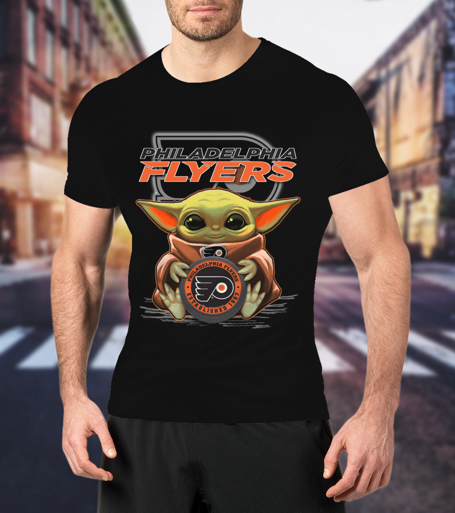 Philadelphia Flyers Baby Yoda Holding Logo Established 1967 T-Shirt