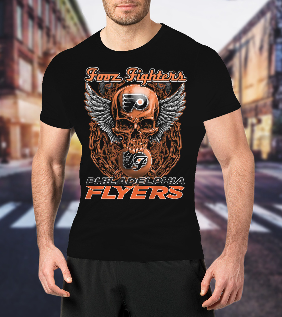 Fooz Fighters Philadelphia Flyers Skull Wings T-Shirt