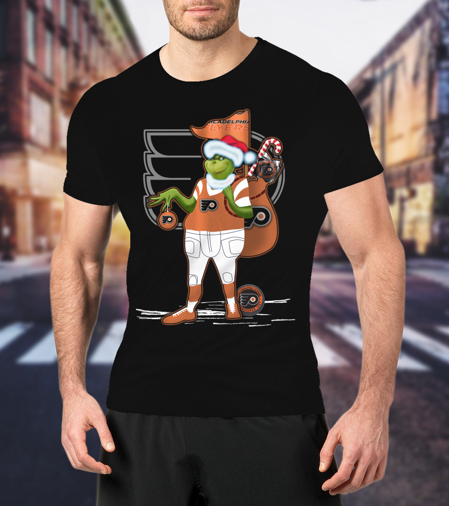 Grinch Santa Philadelphia Flyers Holiday Spirit T-Shirt