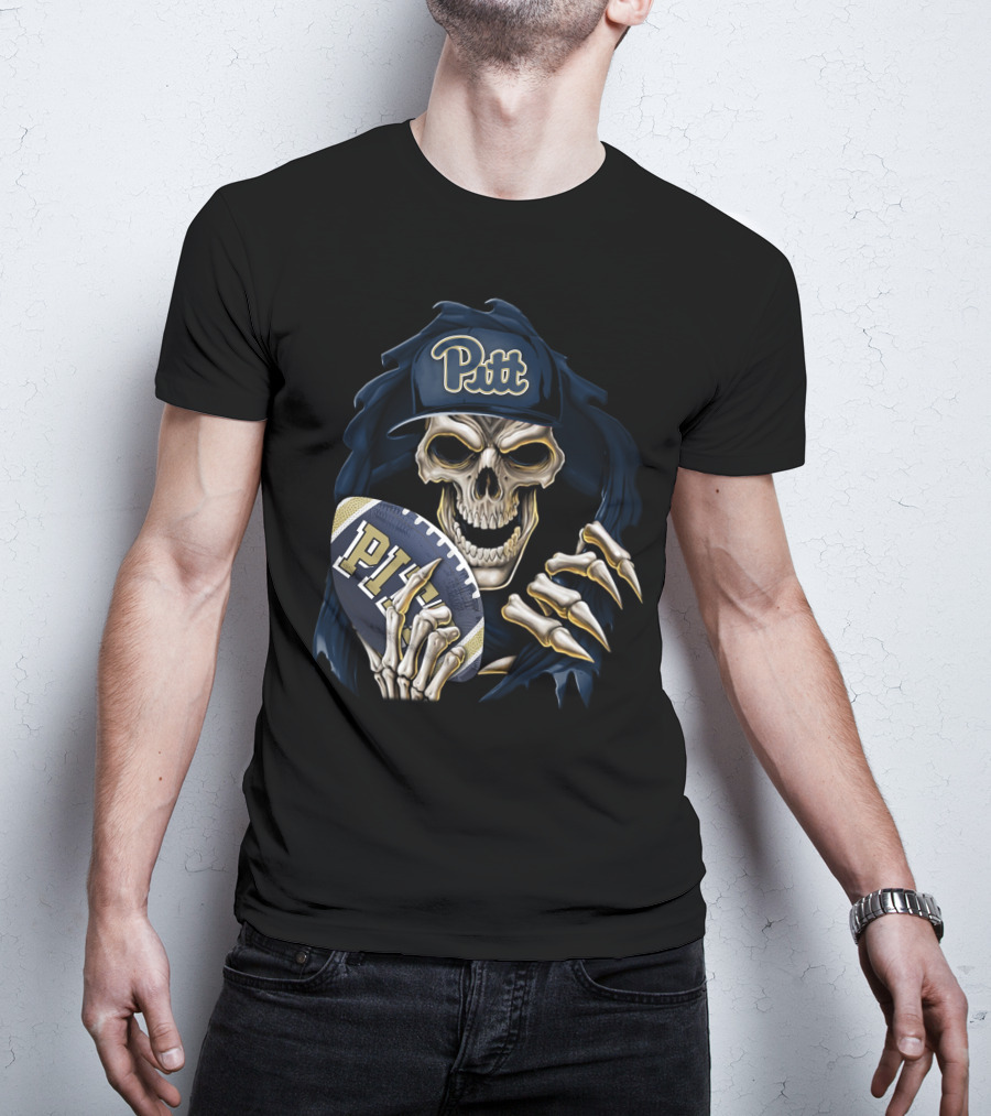 Pitt Panthers Skull Holding Football T-Shirt
