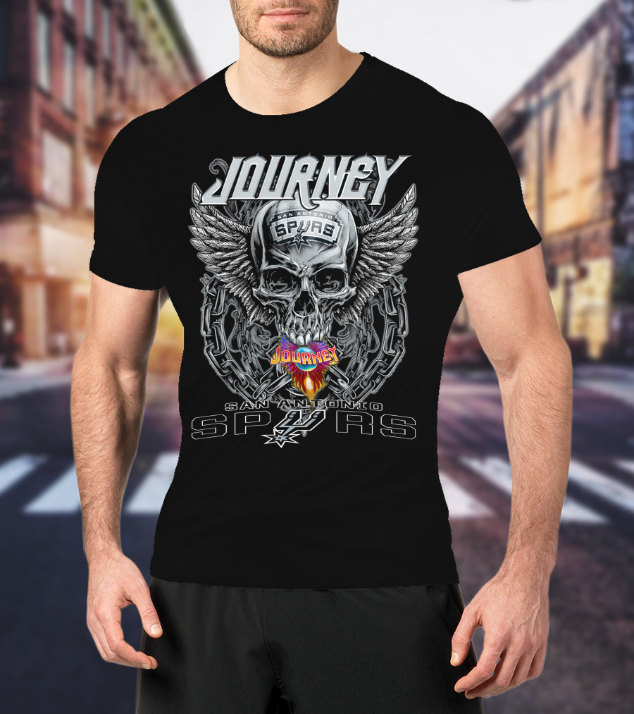 Journey San Antonio Spurs Skull Winged Chain T-Shirt