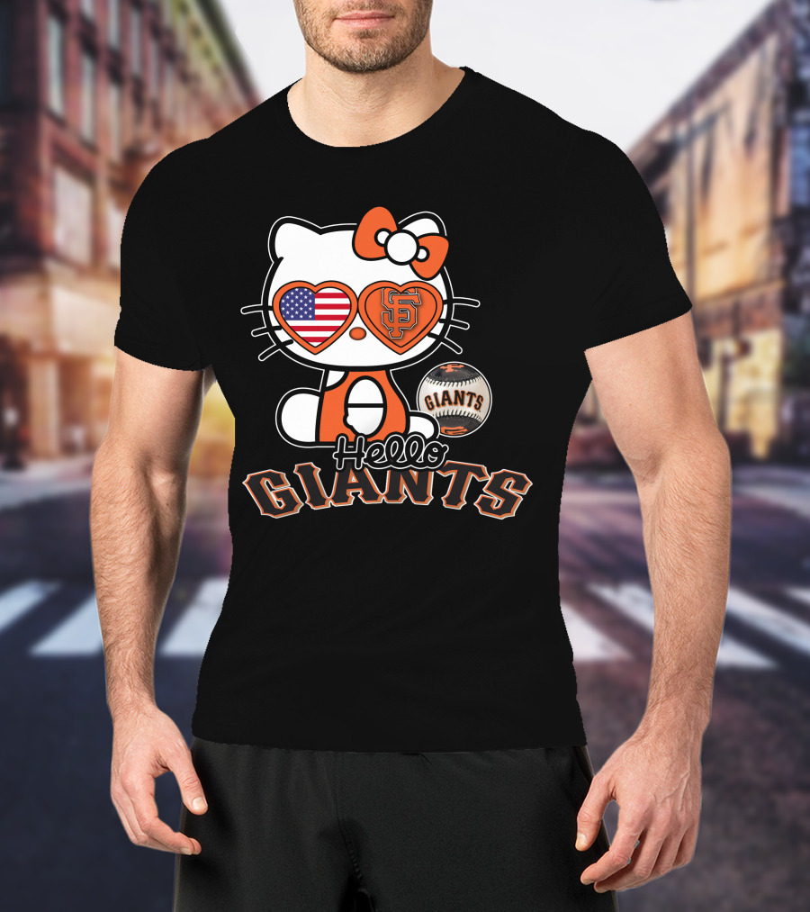 Hello Kitty San Francisco Giants American Flag Baseball T-Shirt