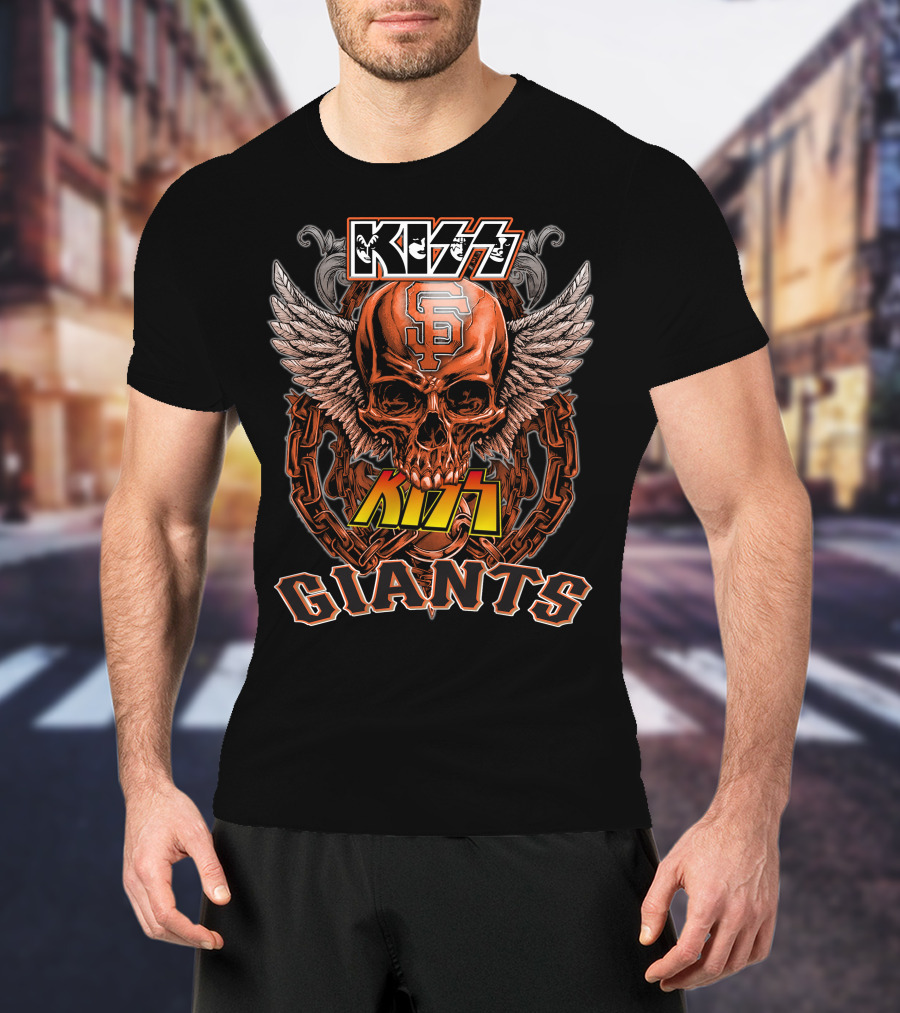 KISS San Francisco Giants Skull Wings Chain T-Shirt