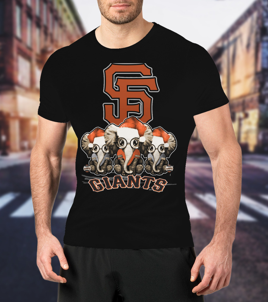 San Francisco Giants Christmas Elephants With Santa Hats T-Shirt