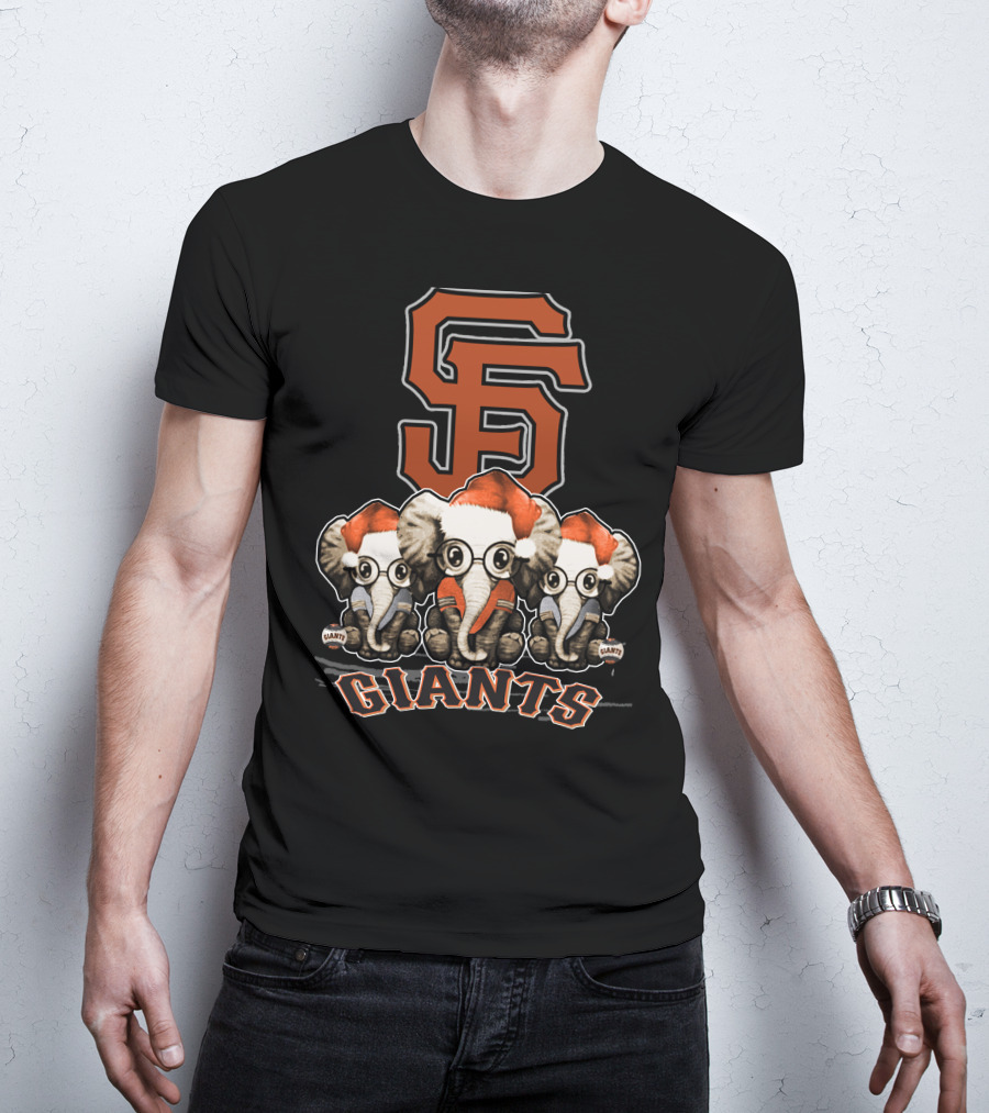 San Francisco Giants Christmas Elephants With Santa Hats T-Shirt