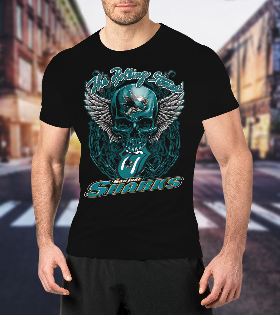 The Rolling Stones San Jose Sharks Skull Wings Logo Collaboration T-Shirt