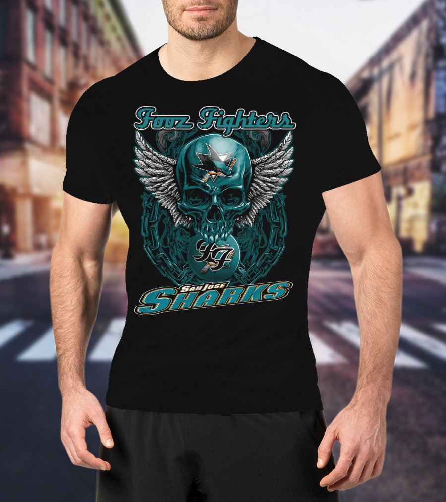 Foo Fighters San Jose Sharks Skulls With Wings T-Shirt