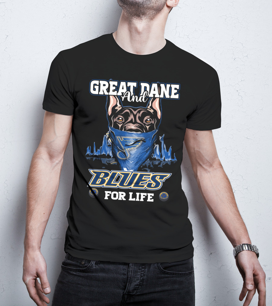 Great Dane And St. Louis Blues For Life With Blues Logo Bandana T-Shirt