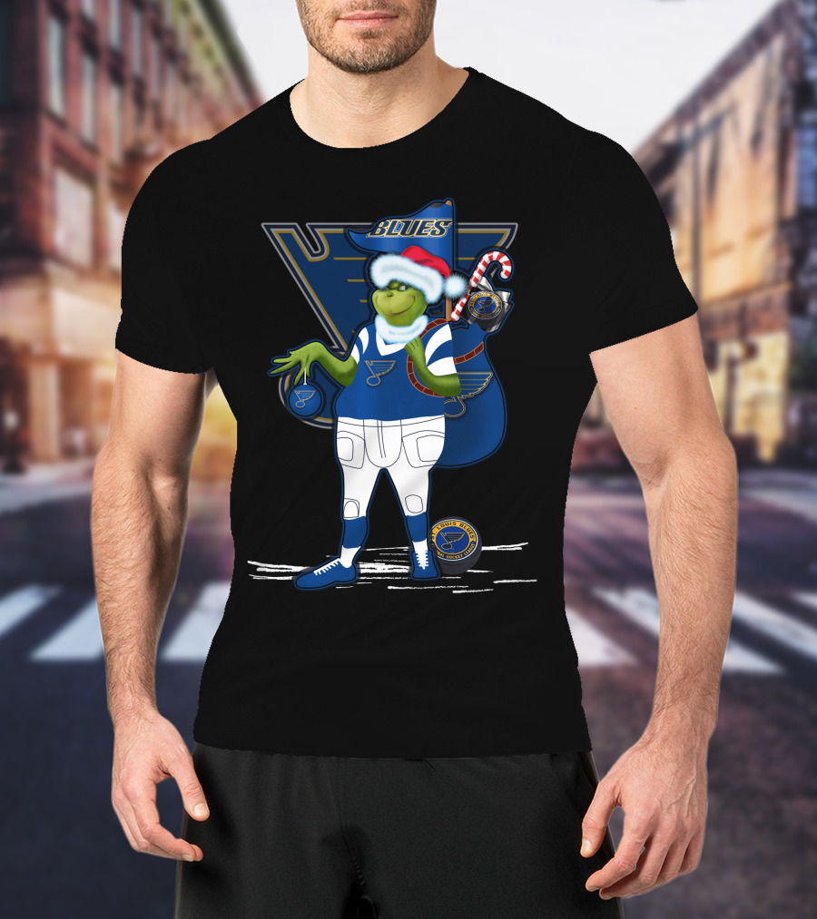 Grinchxmas St. Louis Blues Santa Hat Blues T-Shirt