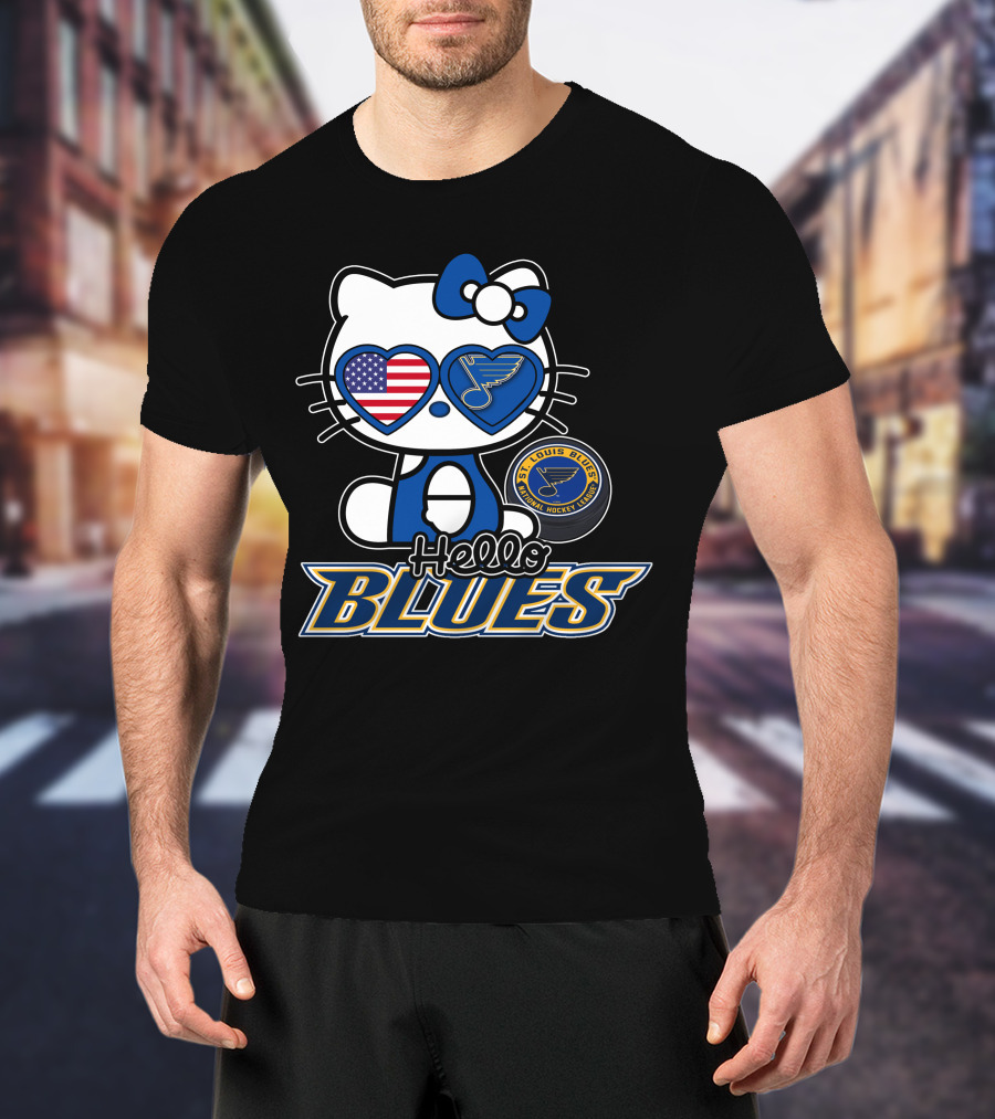 Hello Kitty St. Louis Blues American Flag Hockey Fan T-Shirt