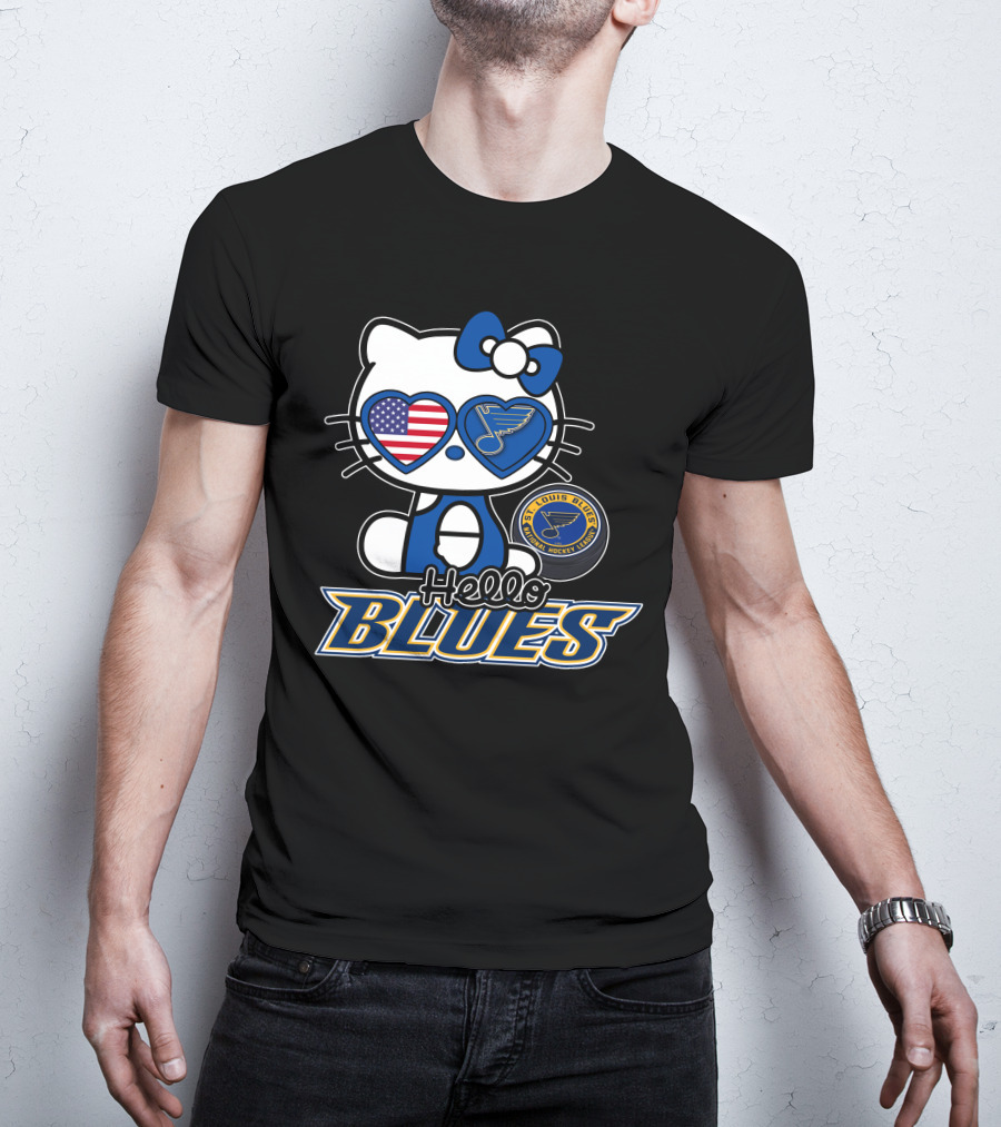 Hello Kitty St. Louis Blues American Flag Hockey Fan T-Shirt