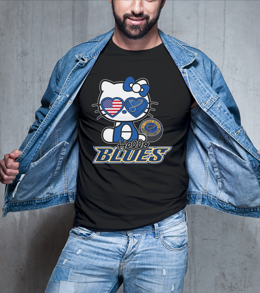 Hello Kitty St. Louis Blues American Flag Hockey Fan T-Shirt