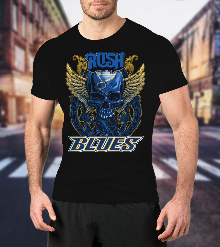 Rush St. Louis Blues Skull With Wings And Chains T-Shirt