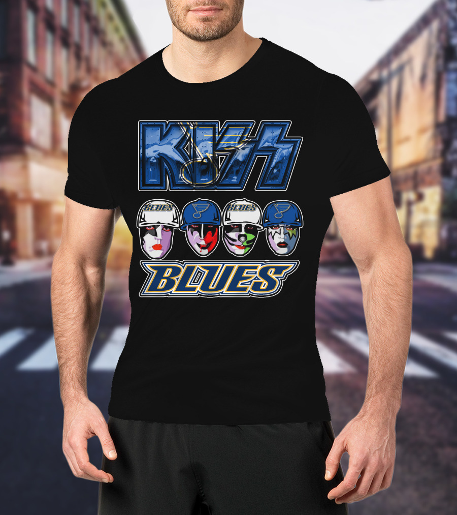 Kiss St. Louis Blues Logo Face Art Collaboration T-Shirt