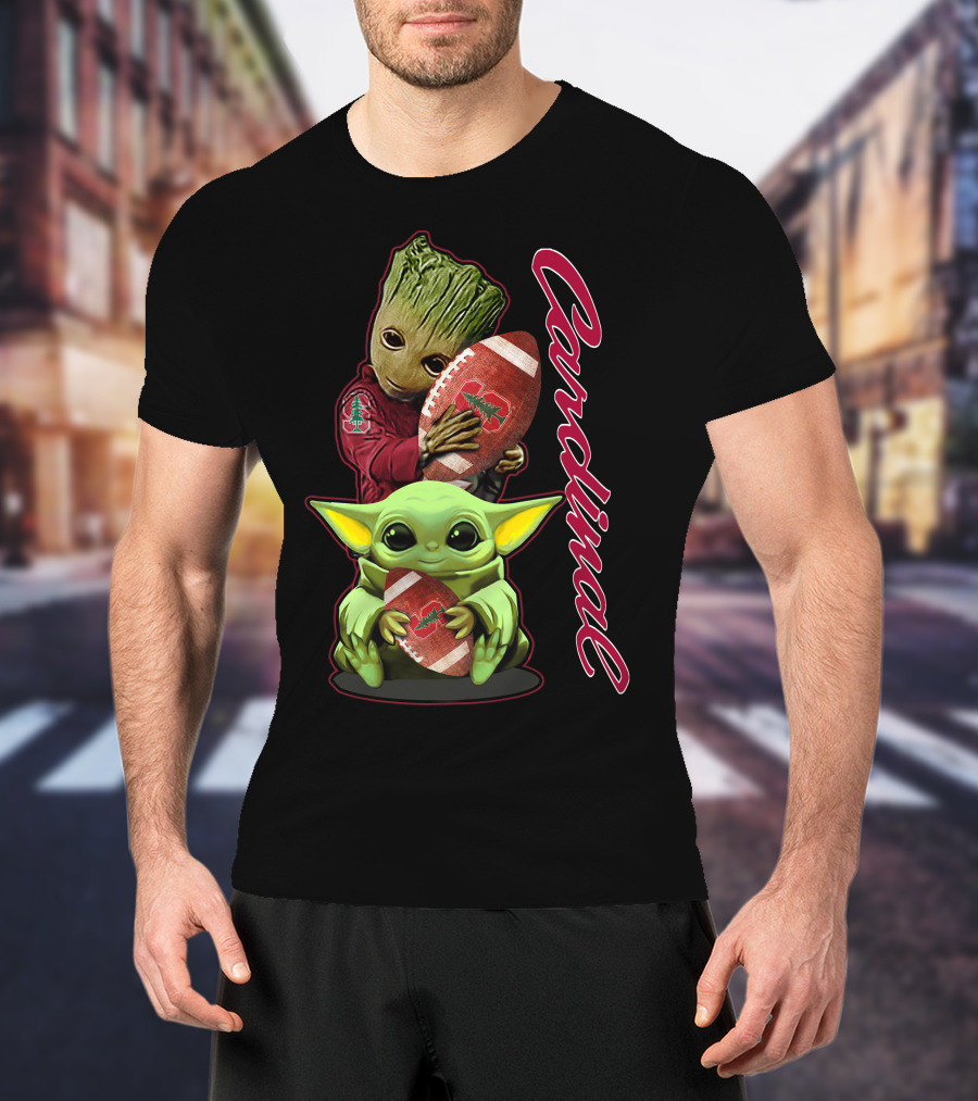 Grzd Stanford Cardinal Groot Baby Yoda Football T-Shirt