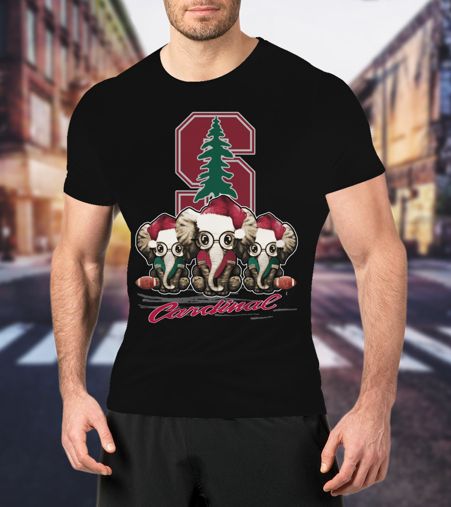 Stanford Cardinal Christmas Elephants With Santa Hats T-Shirt