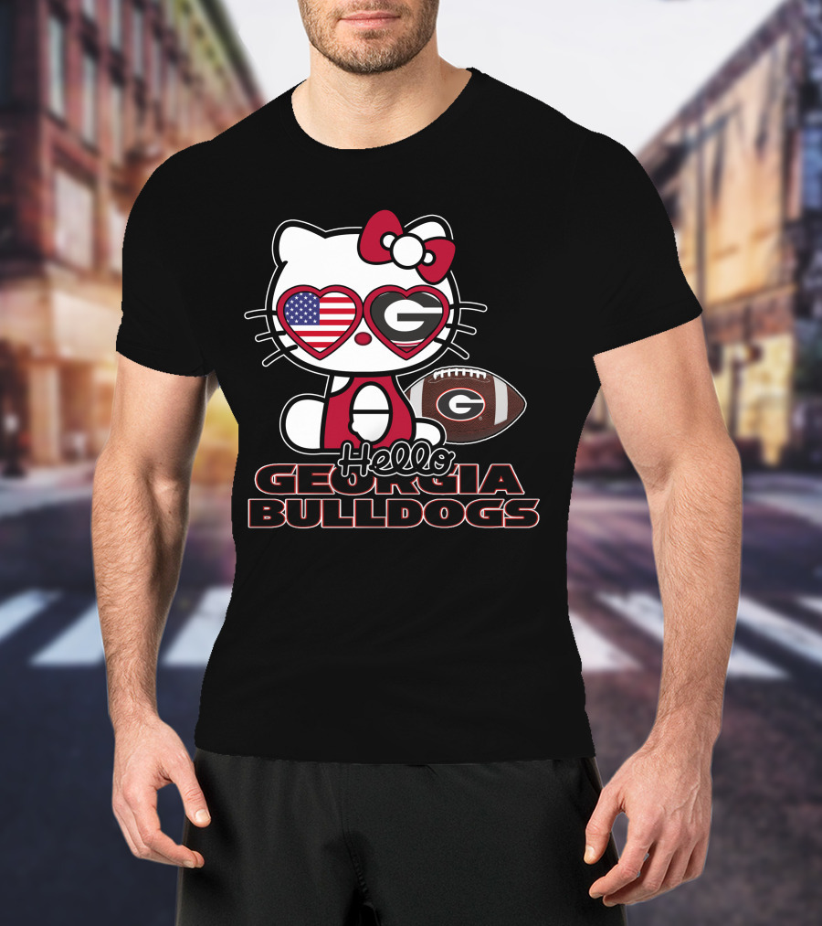 Hello Kitty Georgia Bulldogs Football USA Flag T-Shirt