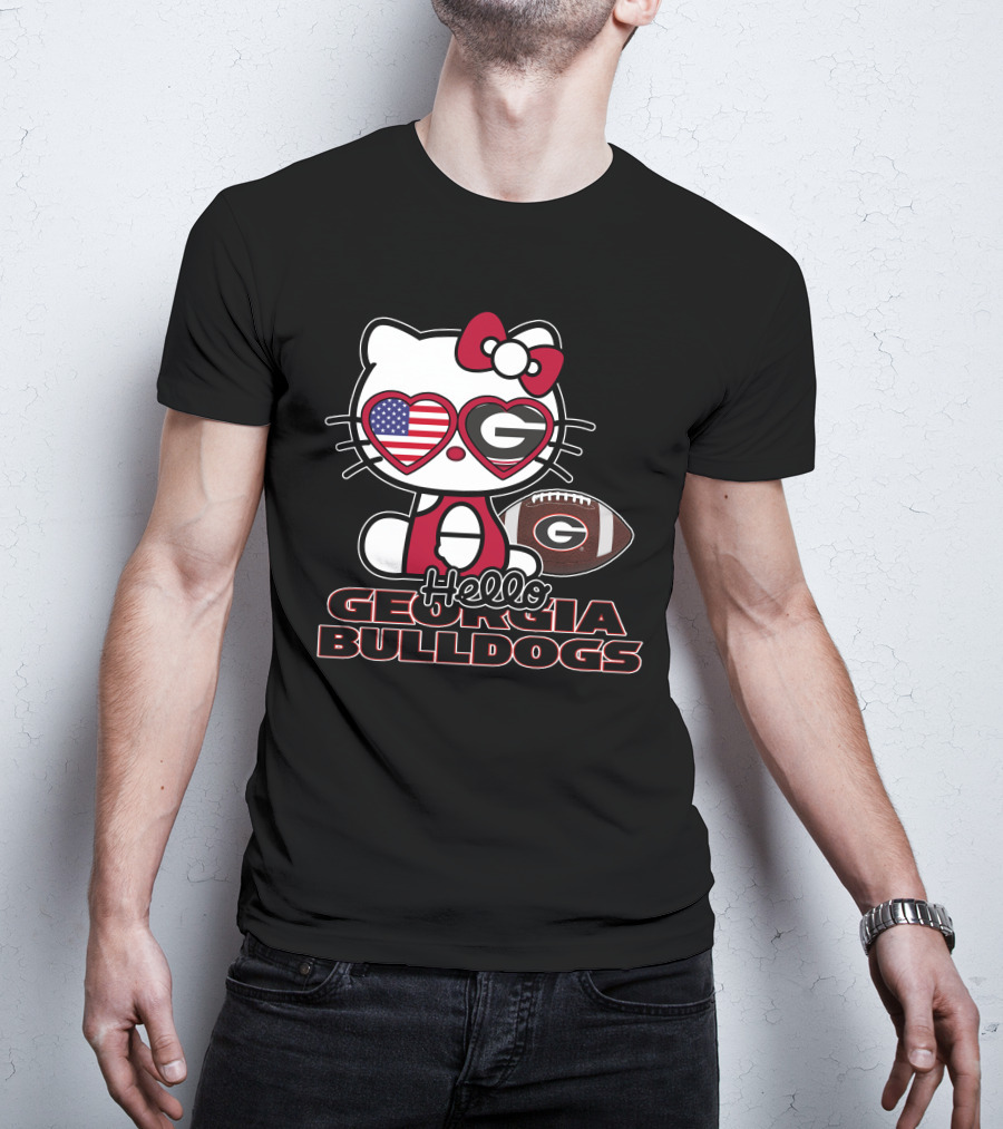 Hello Kitty Georgia Bulldogs Football USA Flag T-Shirt