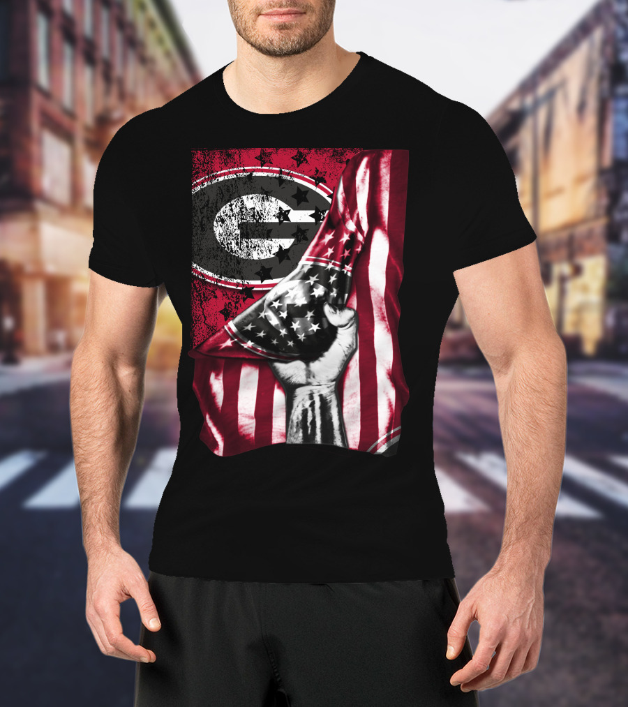 Georgia Bulldogs American Flag Hand T-Shirt