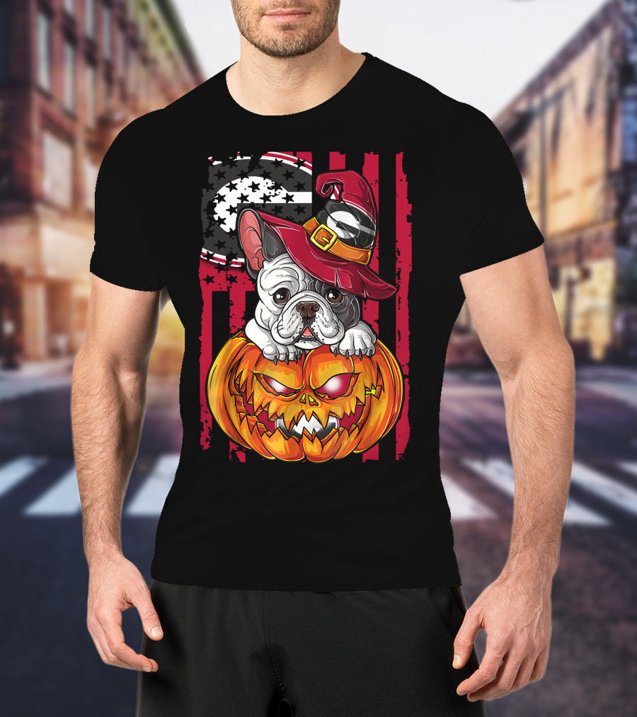 Hlw Bulldog Georgia Bulldogs Halloween Pumpkin And Witch Hat T-Shirt