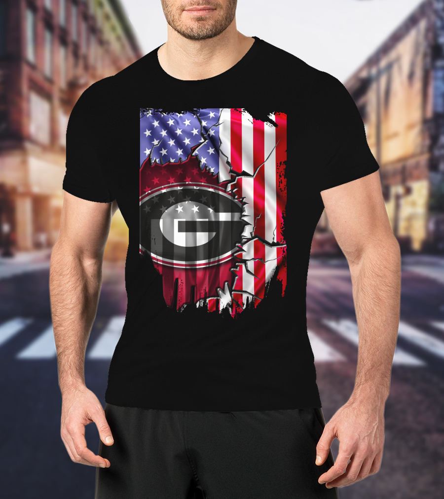 American Flag Georgia Bulldogs Logo Patriotic T-Shirt