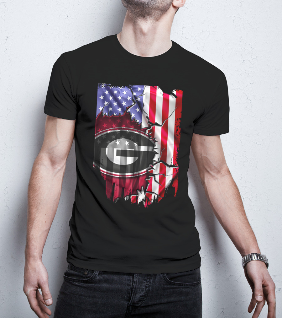 American Flag Georgia Bulldogs Logo Patriotic T-Shirt