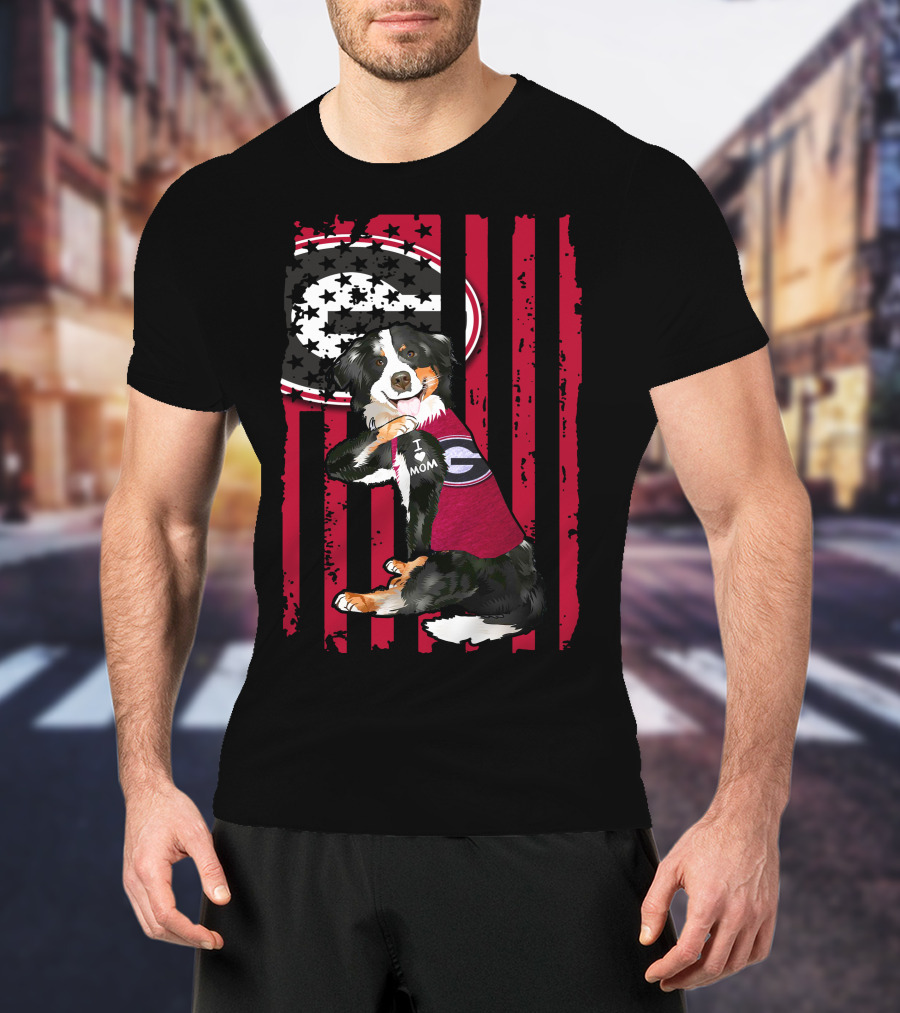 Border Collie I Mom Georgia Bulldogs Stripes T-Shirt