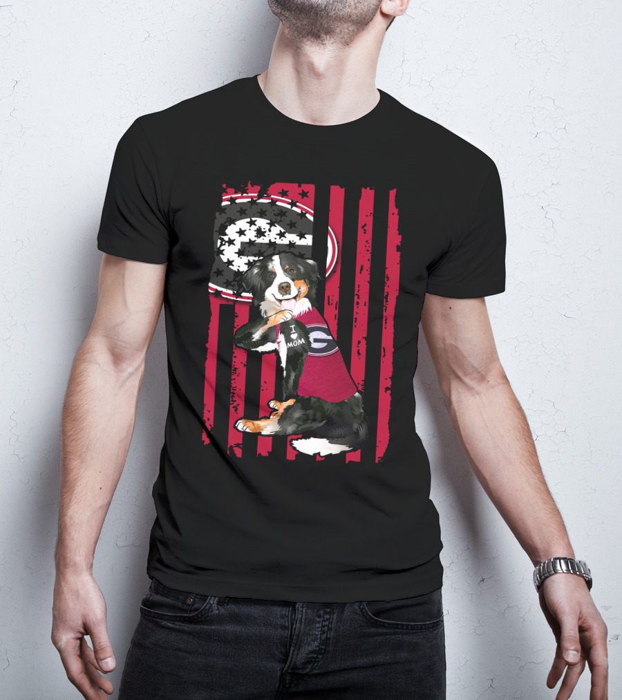 Border Collie I Mom Georgia Bulldogs Stripes T-Shirt