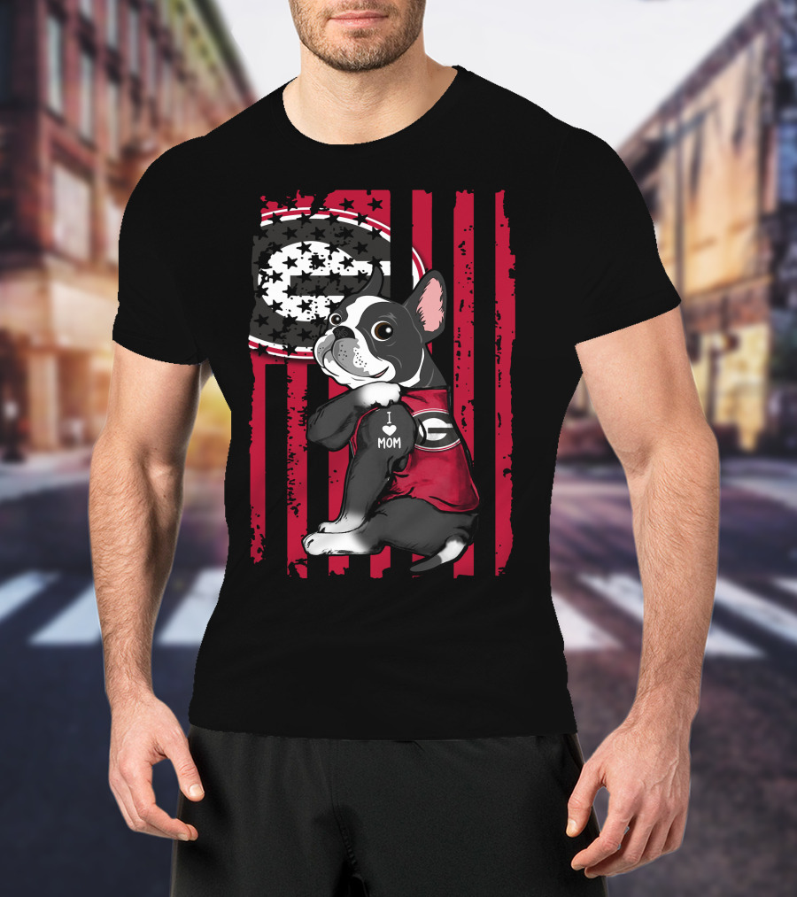Boston Terrier Georgia Bulldogs I Love Mom T-Shirt