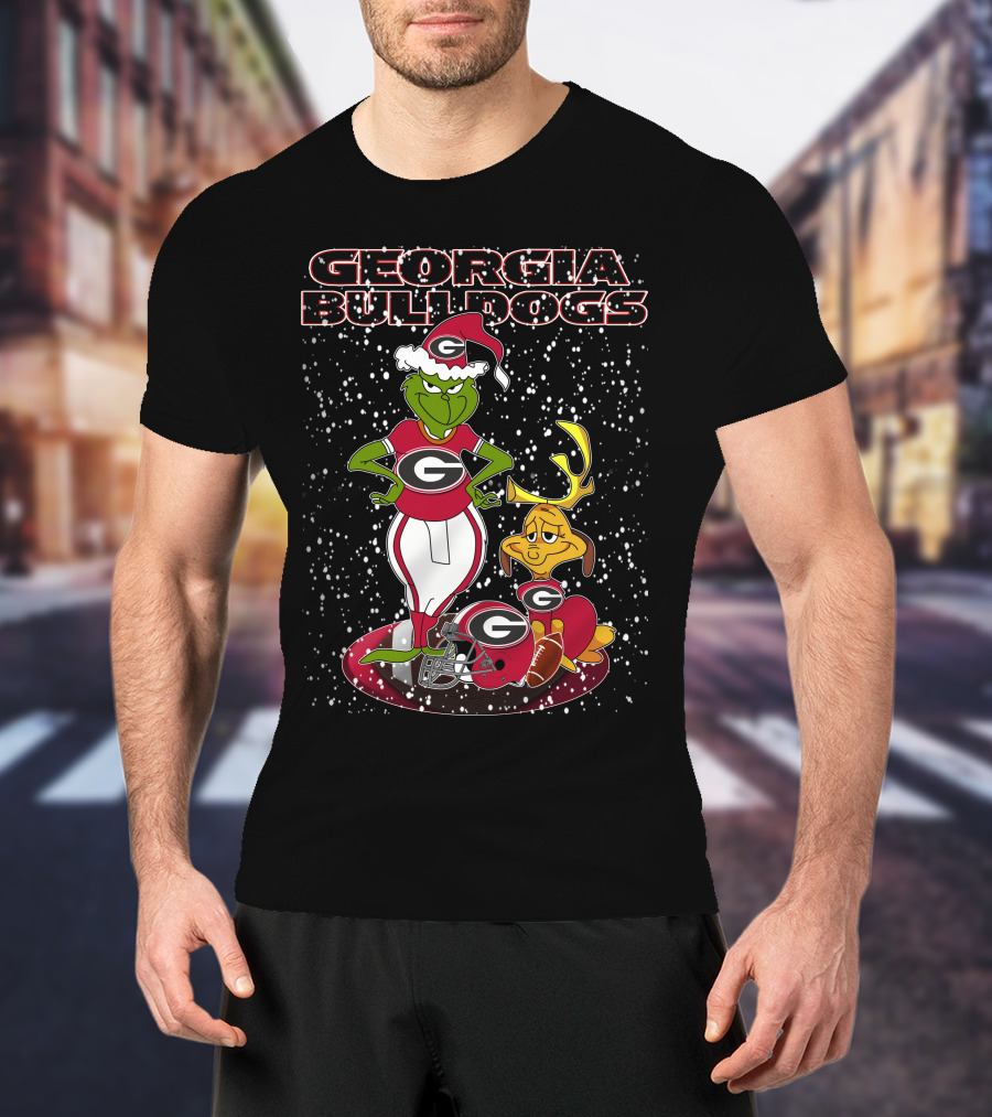Georgia Bulldogs Grinch Santa Christmas Football T-Shirt