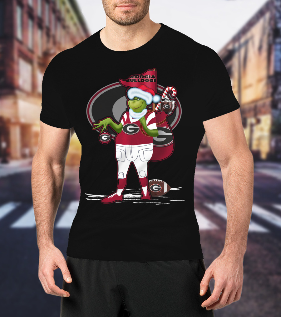 Grinchxmas Georgia Bulldogs Football Santa Sack Candy Cane T-Shirt