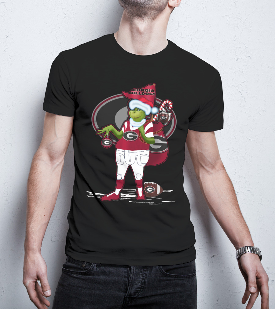 Grinchxmas Georgia Bulldogs Football Santa Sack Candy Cane T-Shirt