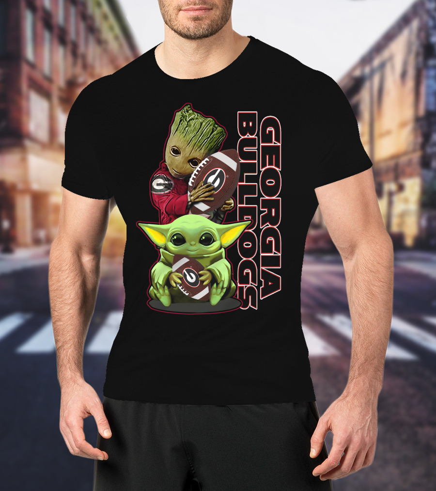 Grzd Georgia Bulldogs Star Wars And Groot Football Crossover T-Shirt
