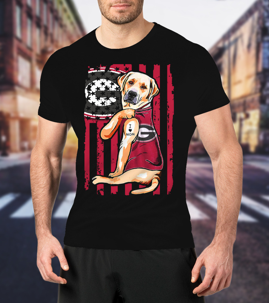 Labrador Retriever Wearing Georgia Bulldogs Vest With I Love Mom Patch T-Shirt