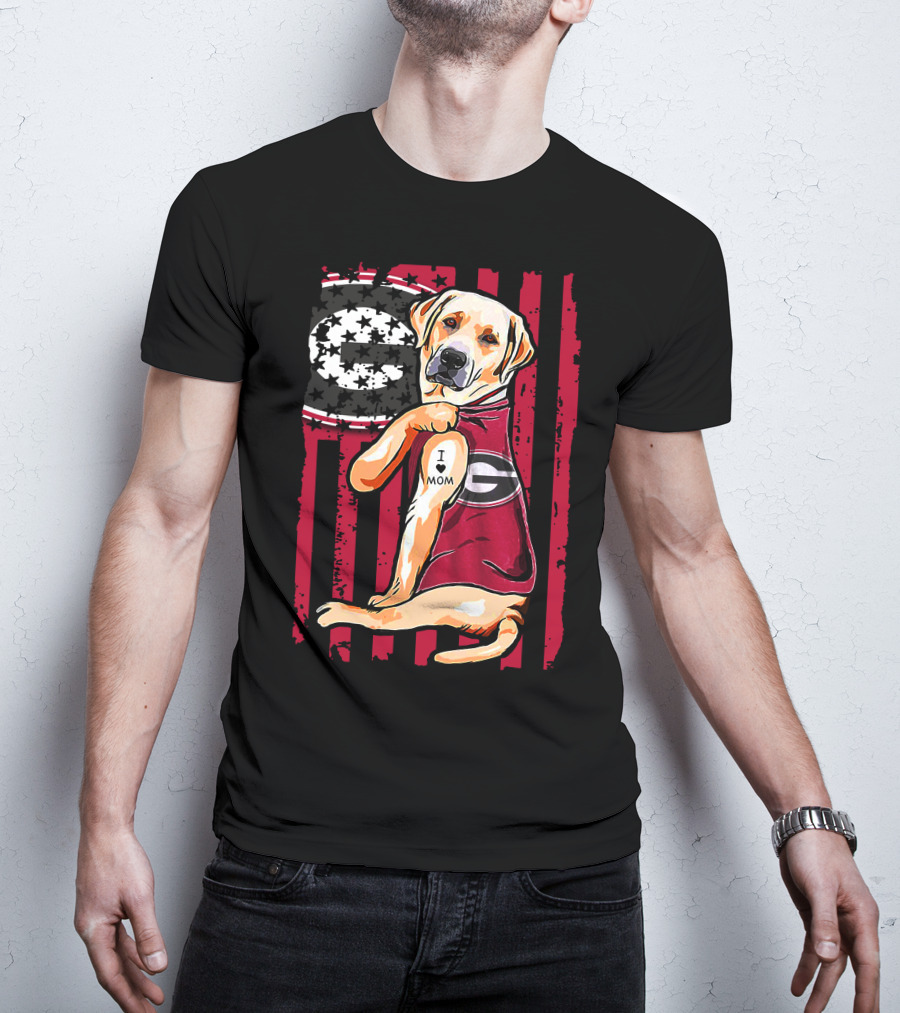 Labrador Retriever Wearing Georgia Bulldogs Vest With I Love Mom Patch T-Shirt