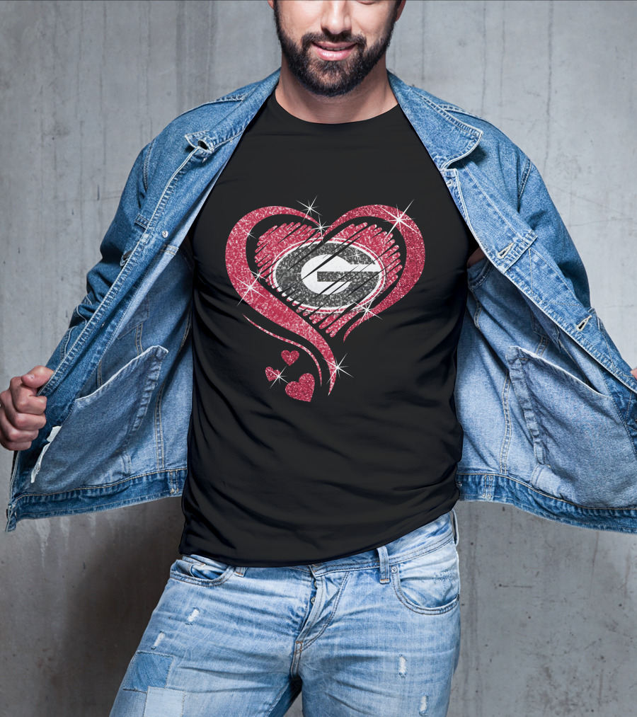 Heart Diamond Georgia Bulldogs Glitter T-Shirt