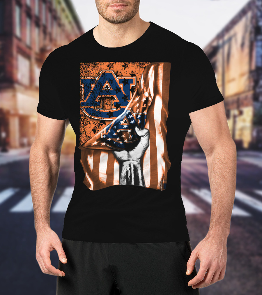 AU Logo Auburn Tigers American Flag T-Shirt