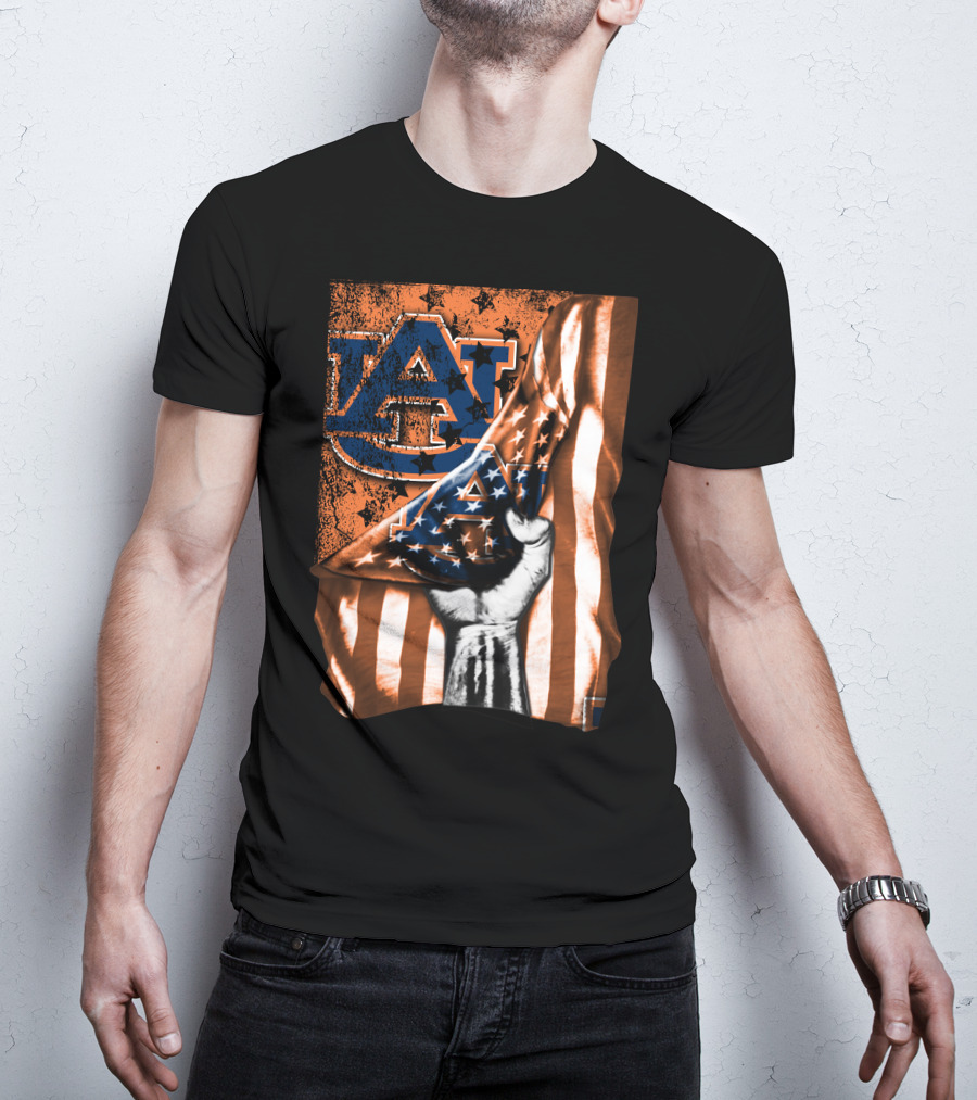 AU Logo Auburn Tigers American Flag T-Shirt
