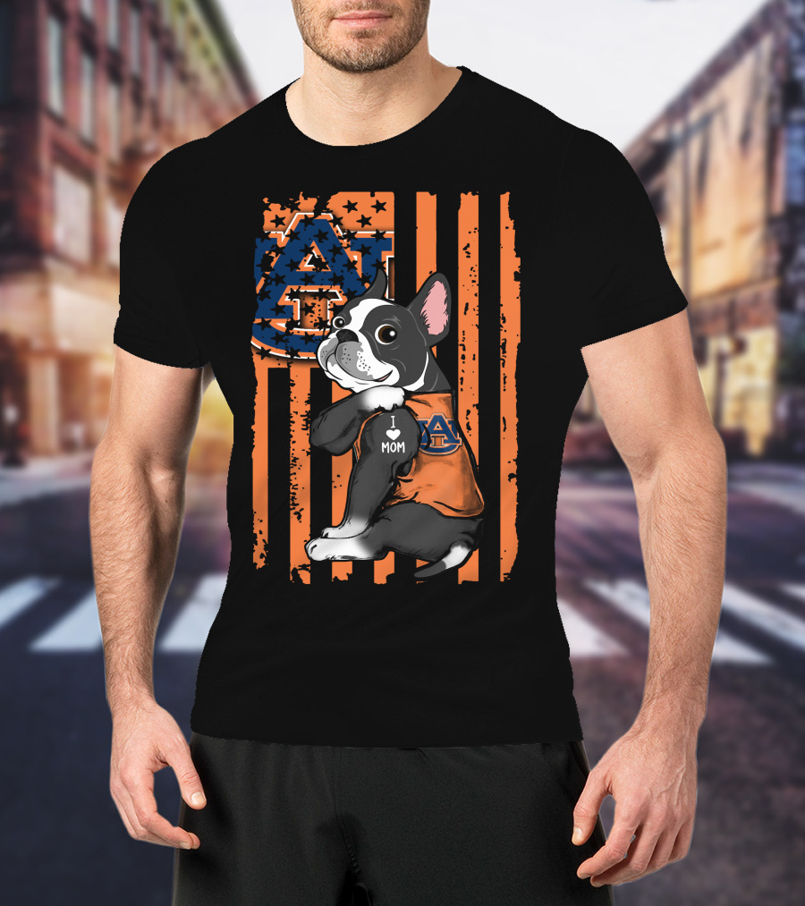 Boston Terrier Auburn Tigers I Love Mom Paw Prints T-Shirt