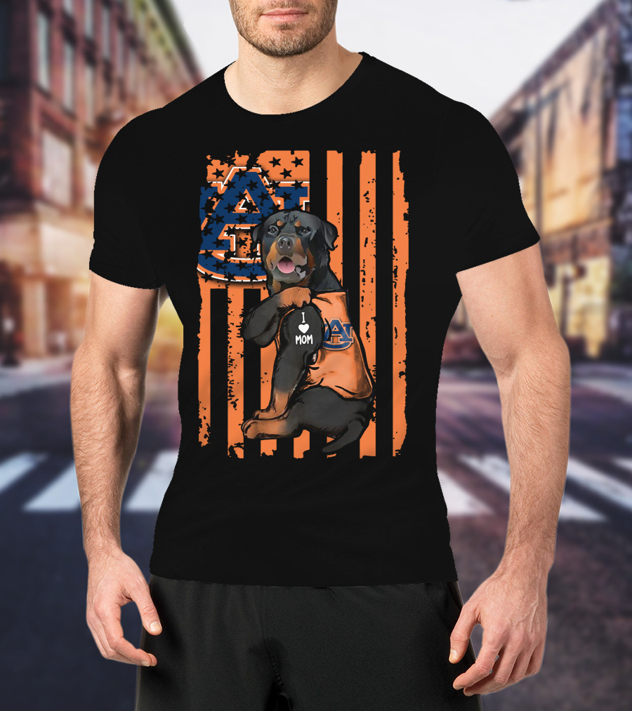 Auburn Tigers I Love Mom Rottweiler American Flag T-Shirt