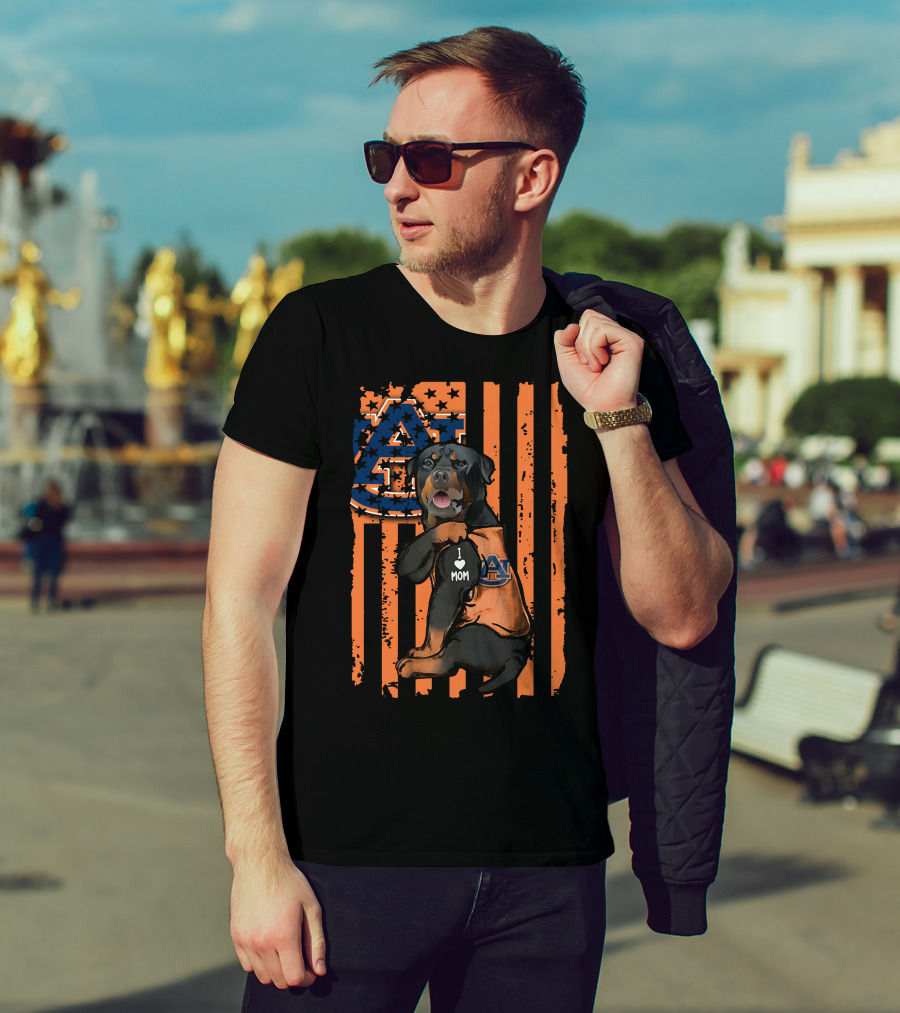 Auburn Tigers I Love Mom Rottweiler American Flag T-Shirt