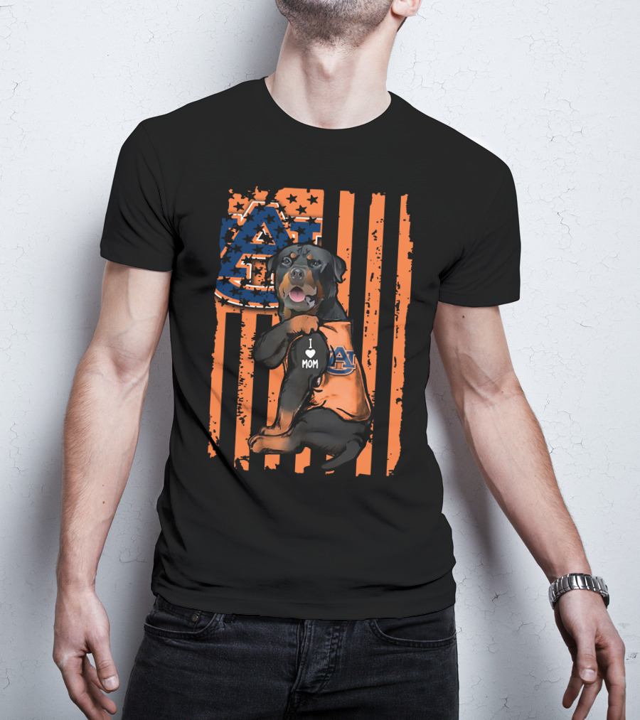 Auburn Tigers I Love Mom Rottweiler American Flag T-Shirt