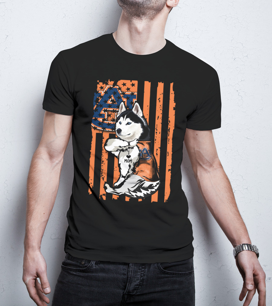 Auburn Tigers Siberian Husky Mom American Flag T-Shirt