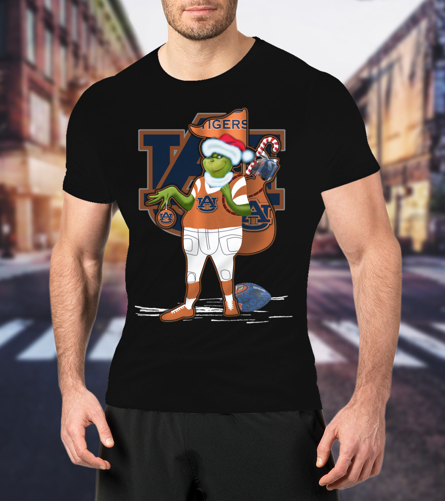 Grinch Santa Auburn Tigers Christmas Football T-Shirt