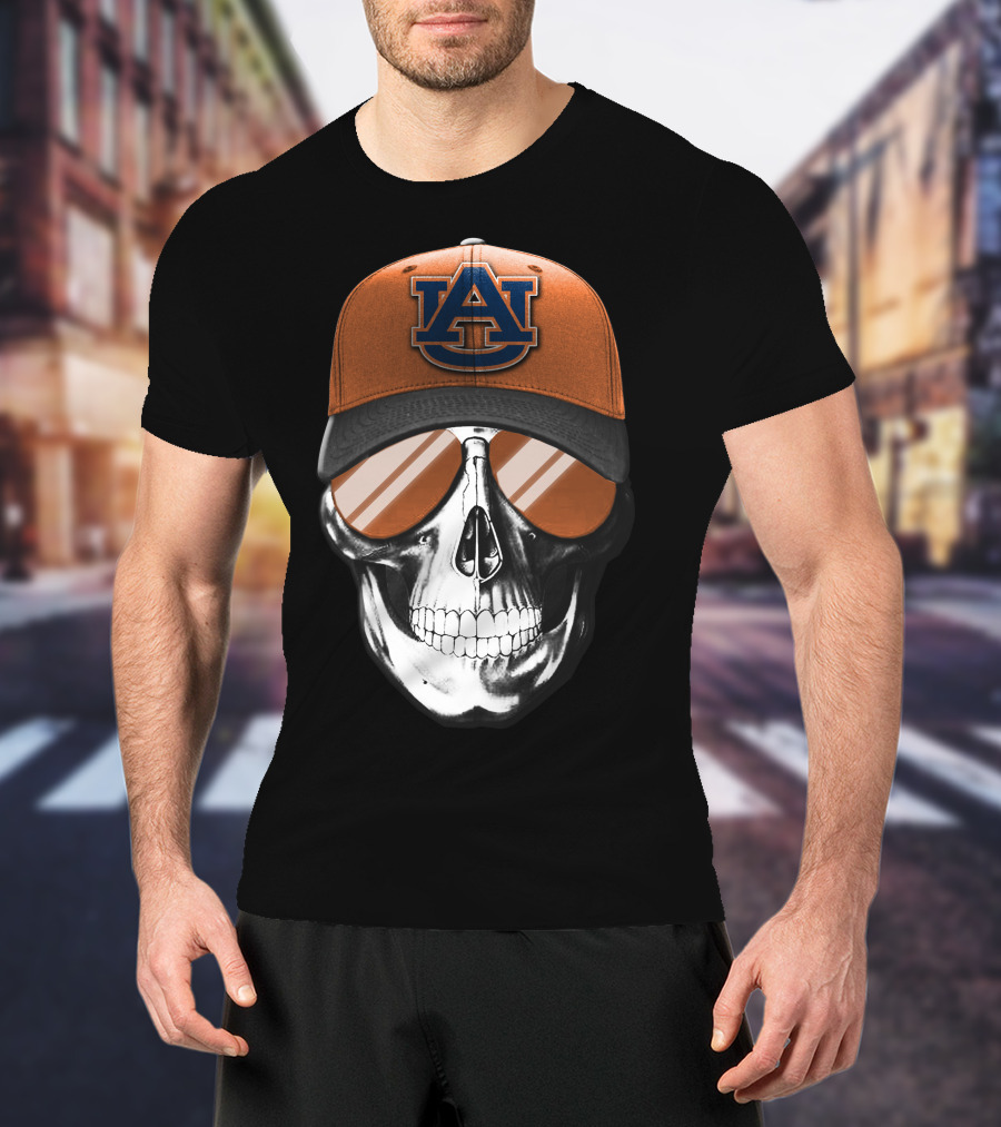 Auburn Tigers Skull With Cap And Sunglasses T-Shirt