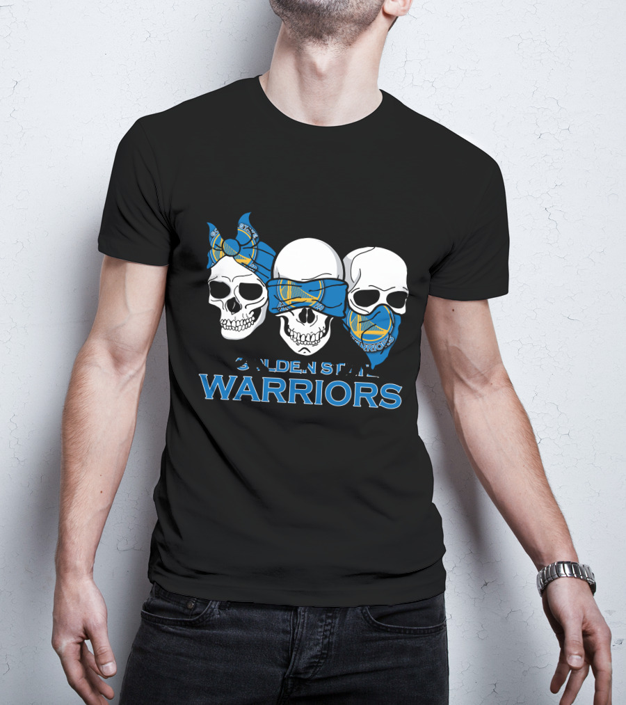 3 Skull Golden State Warriors Bandana T-Shirt