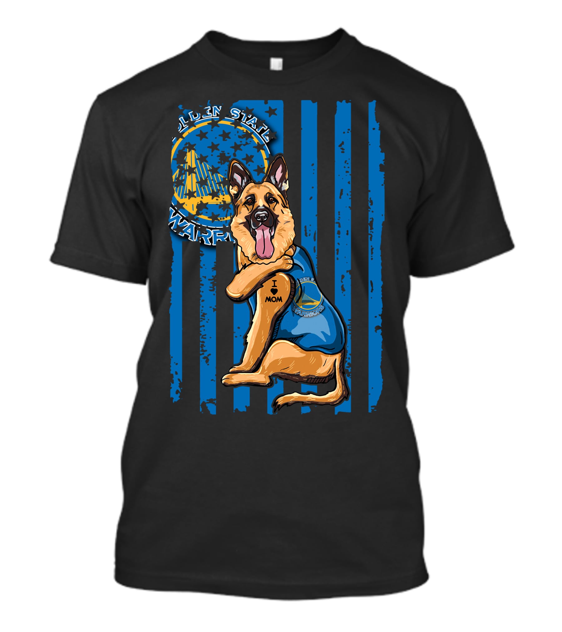 Golden State Warriors German Shepherd I Love Mom Blue Fan T-Shirt