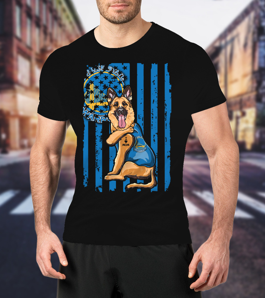 Golden State Warriors German Shepherd I Love Mom Blue Fan T-Shirt