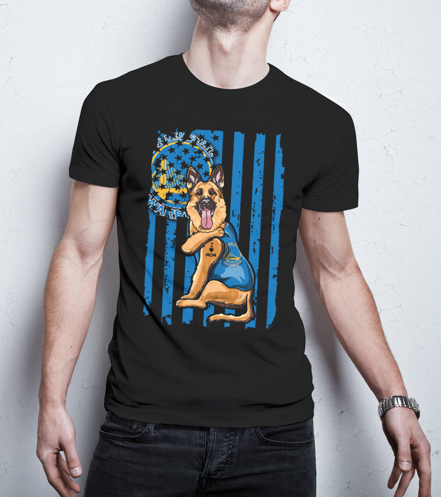 Golden State Warriors German Shepherd I Love Mom Blue Fan T-Shirt