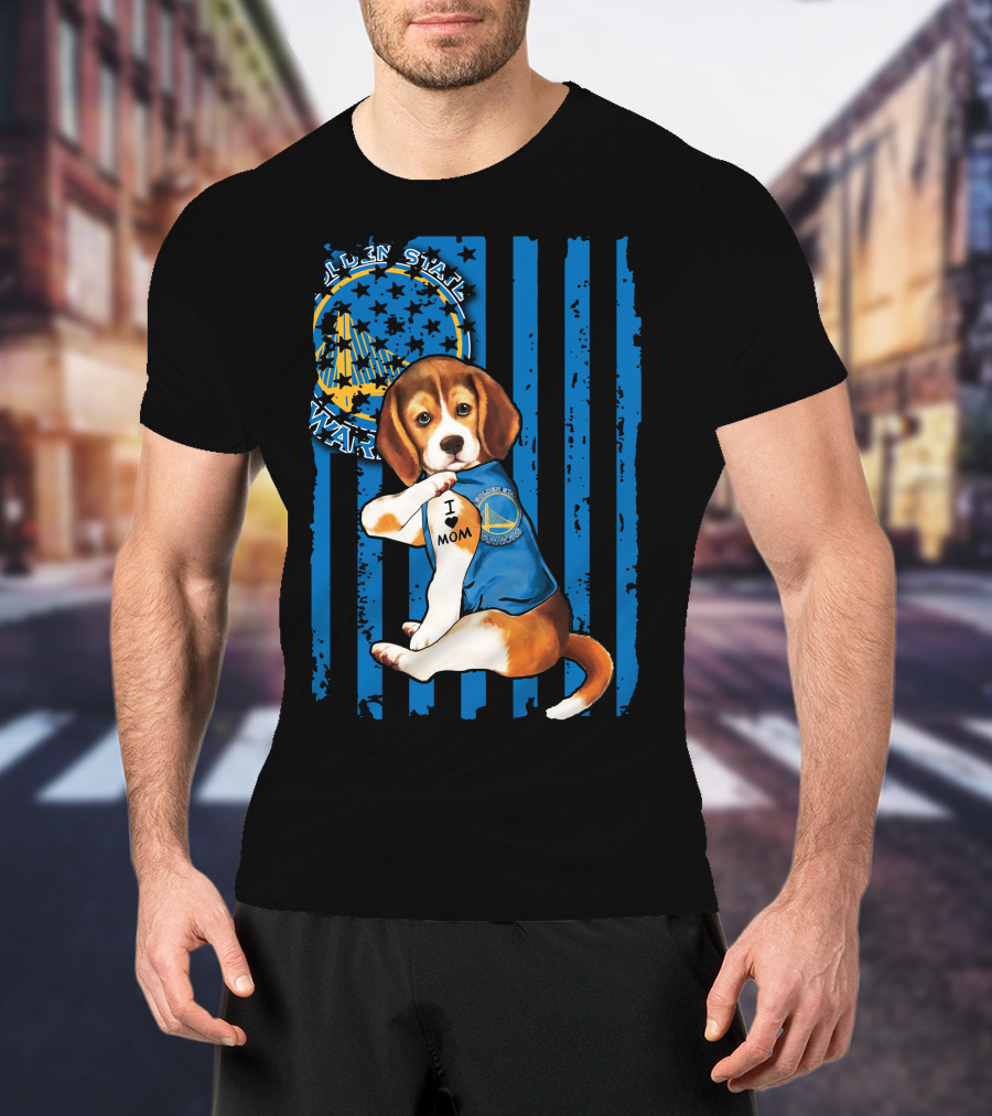 Beagle I Love Mom Golden State Warriors Basketball Puppy T-Shirt